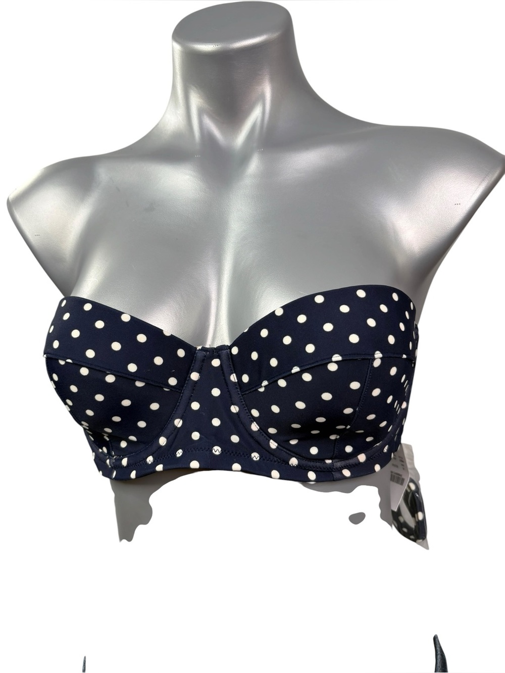 J. Crew NWT Navy Polka Dot Strapless Bikini Top size M